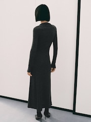 Mango Black Ring Detail Ruched Long Sleeve Maxi Dress - Image 2 of 6