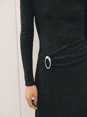 Mango Black Ring Detail Ruched Long Sleeve Maxi Dress - Image 4 of 6