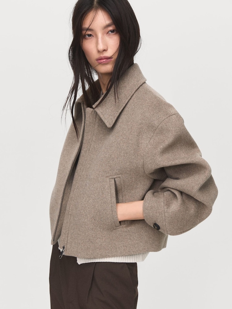 Mango Natural Wool Bomber Jacket - Image 1 of 7