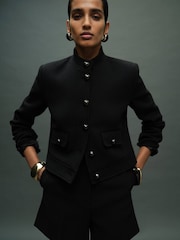 Mango Black Jacket With Jewel-Button Strip Collar - Image 3 of 6