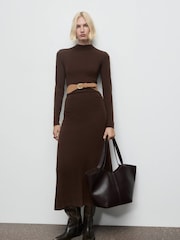 Mango Brown High Neck Knitted Dress - Image 1 of 7