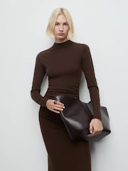 Mango Brown High Neck Knitted Dress - Image 3 of 7
