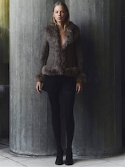 Mango Grey Suede and Faux Fur Jacket - Image 3 of 6