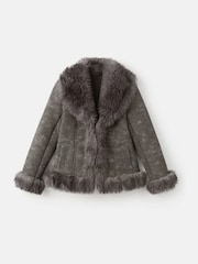 Mango Grey Suede and Faux Fur Jacket - Image 5 of 6
