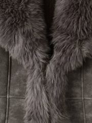 Mango Grey Suede and Faux Fur Jacket - Image 6 of 6