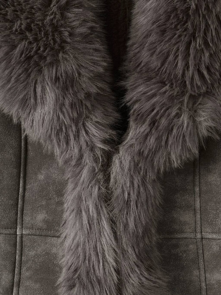 Mango Grey Suede and Faux Fur Jacket - Image 6 of 6