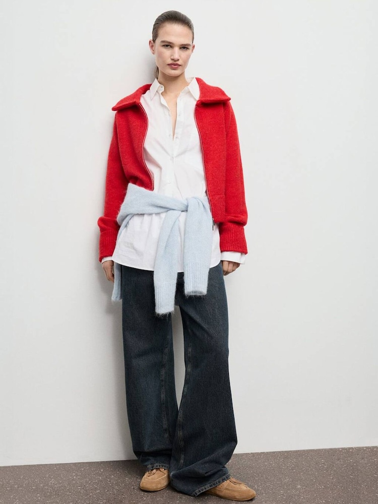 Mango Red Shirt Collar Cardigan - Image 2 of 7 Mango Red Shirt Collar Cardigan - Image 2 of 7