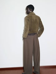 Mango Green Suede Leather Jacket With Buttons - Image 3 of 7
