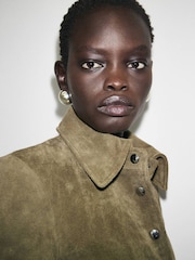 Mango Green Suede Leather Jacket With Buttons - Image 4 of 7
