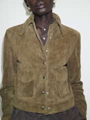 Mango Green Suede Leather Jacket With Buttons - Image 5 of 7