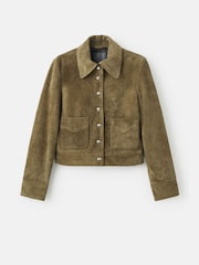 Mango Green Suede Leather Jacket With Buttons - Image 6 of 7