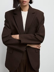 Mango Brown Straight-Fit Suit Jacket - Image 1 of 7