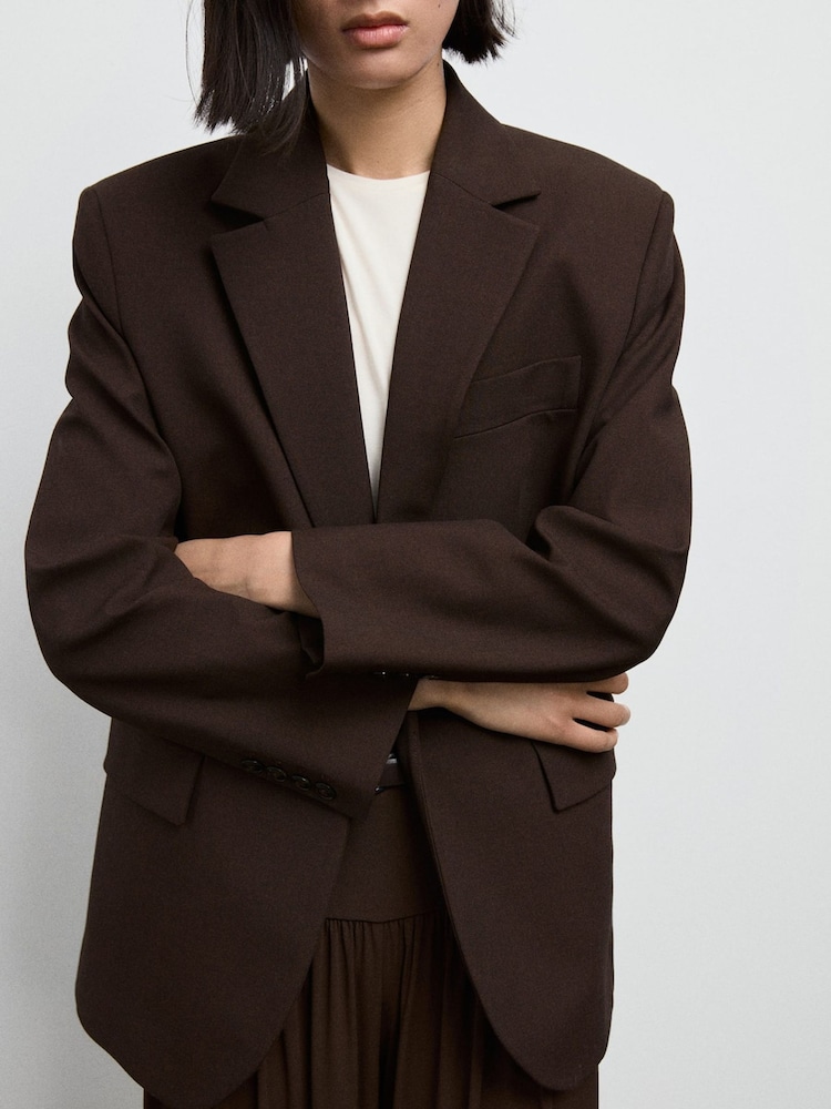 Mango Brown Straight-Fit Suit Jacket - Image 1 of 7 Mango Brown Straight-Fit Suit Jacket - Image 1 of 7