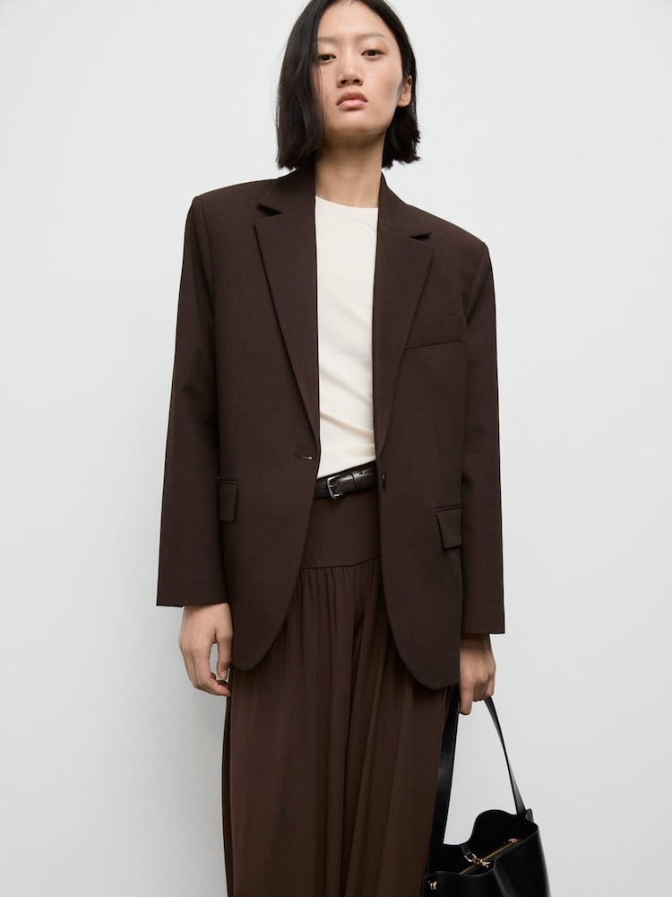Mango Brown Straight-Fit Suit Jacket - Image 2 of 7 Mango Brown Straight-Fit Suit Jacket - Image 2 of 7