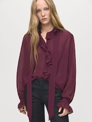 Mango Red Ruffled Blouse With Scarf - Image 1 of 6