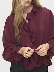 Mango Red Ruffled Blouse With Scarf - Image 4 of 6