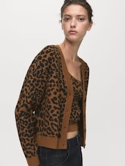 Mango Brown Leopard Knit Cardigan - Image 3 of 6