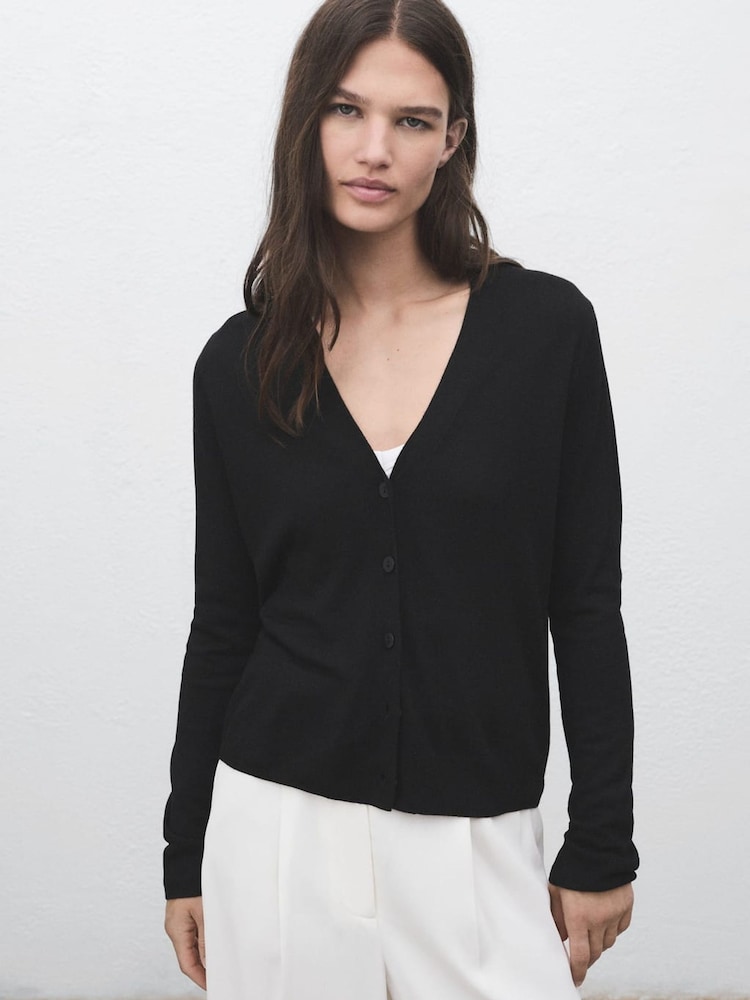 Mango Black V-Neck Knitted Cardigan - Image 2 of 6