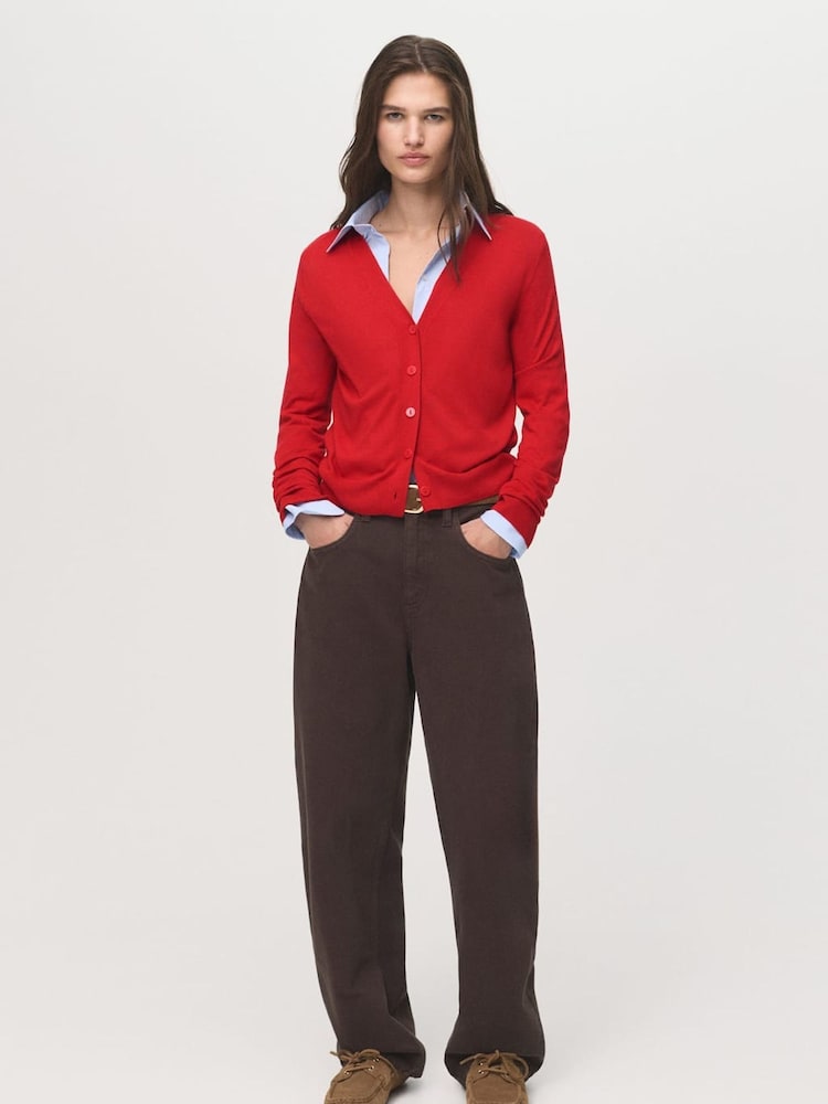 Mango Red V-Neck Knitted Cardigan - Image 1 of 6