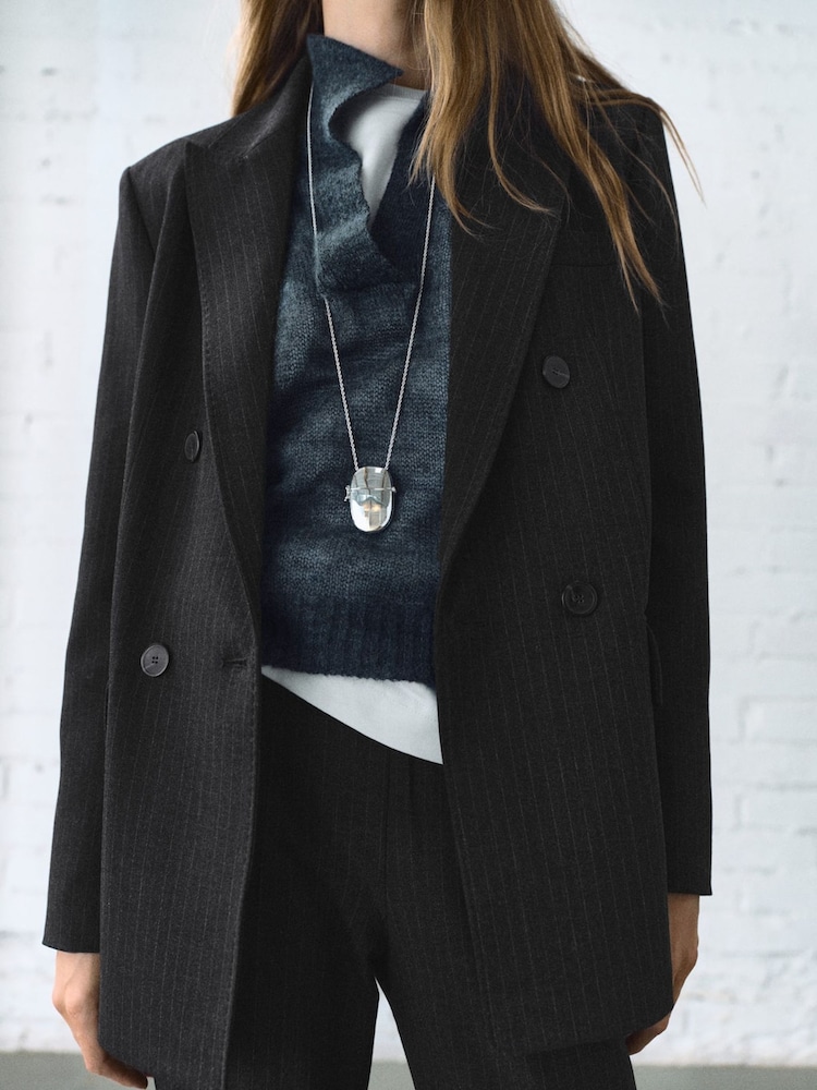 Mango Grey Pinstripe Suit Jacket - Image 1 of 6