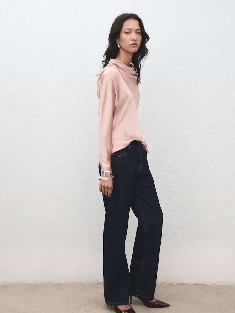 Mango Pink Satin Blouse With Draped Neck - Image 2 of 6