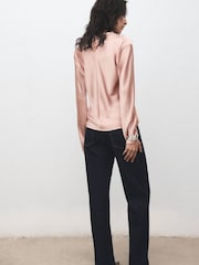 Mango Pink Satin Blouse With Draped Neck - Image 3 of 6