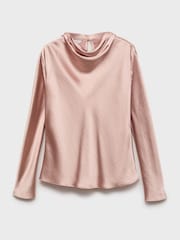 Mango Pink Satin Blouse With Draped Neck - Image 5 of 6