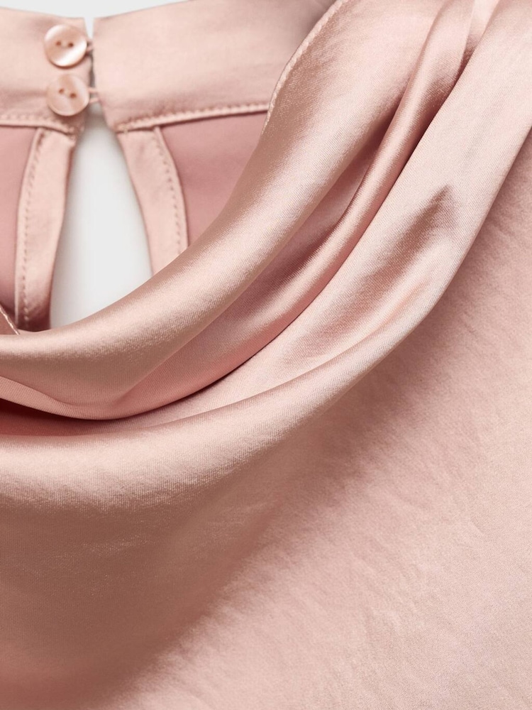 Mango Pink Satin Blouse With Draped Neck - Image 6 of 6