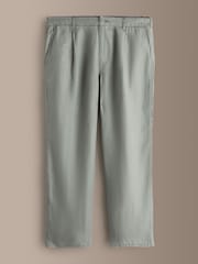 Green Relaxed Fit Signature 100% Linen Heritage Herringbone Trousers - Image 1 of 3