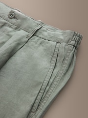 Green Relaxed Fit Signature 100% Linen Heritage Herringbone Trousers - Image 2 of 3