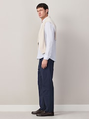 Navy Regular Tapered Fit Summerweight Twin Pleat Chino Trousers - Image 4 of 7