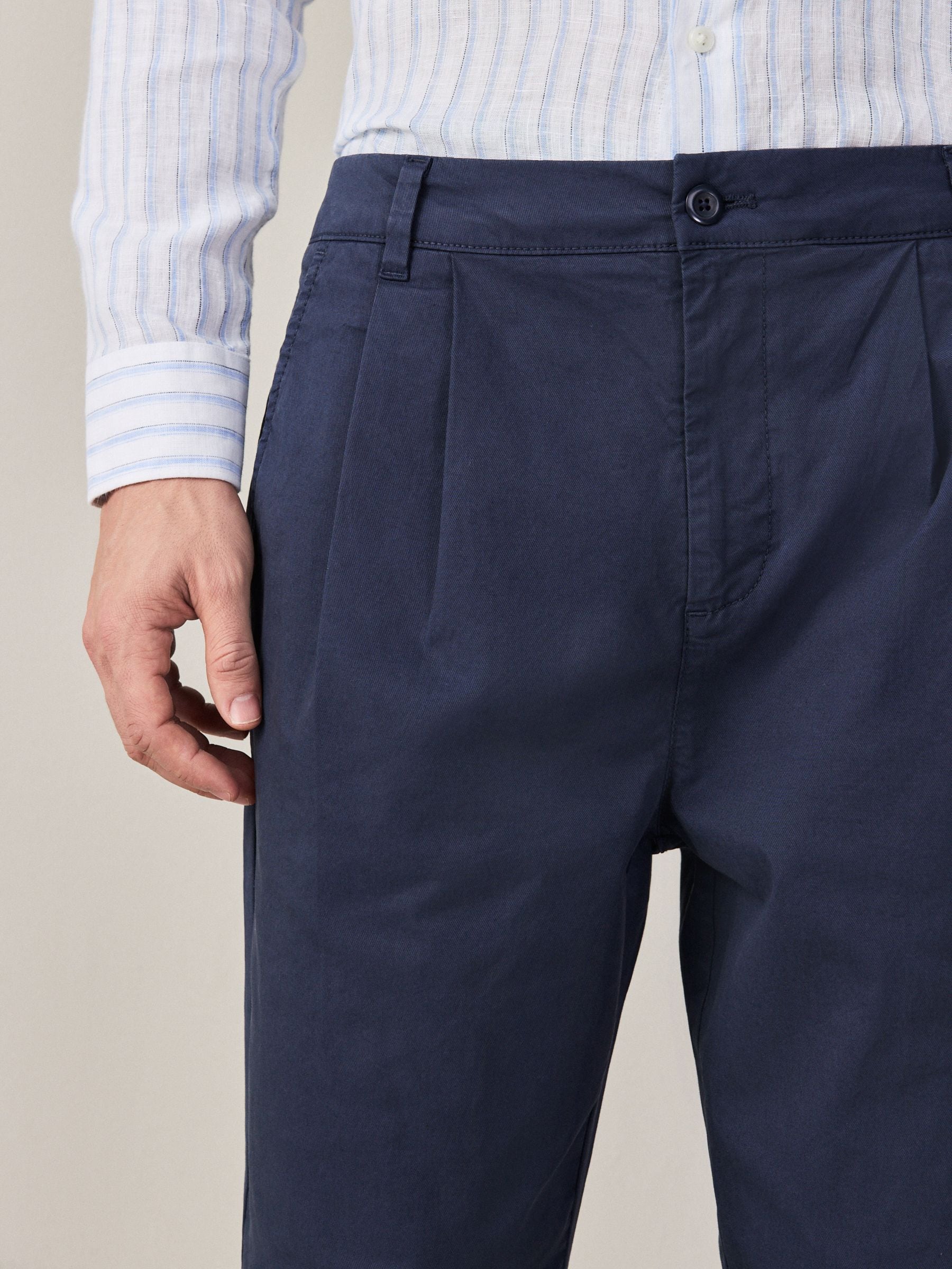 Buy Navy Regular Tapered Fit Summerweight Twin Pleat Chino