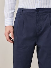 Navy Regular Tapered Fit Summerweight Twin Pleat Chino Trousers - Image 6 of 7