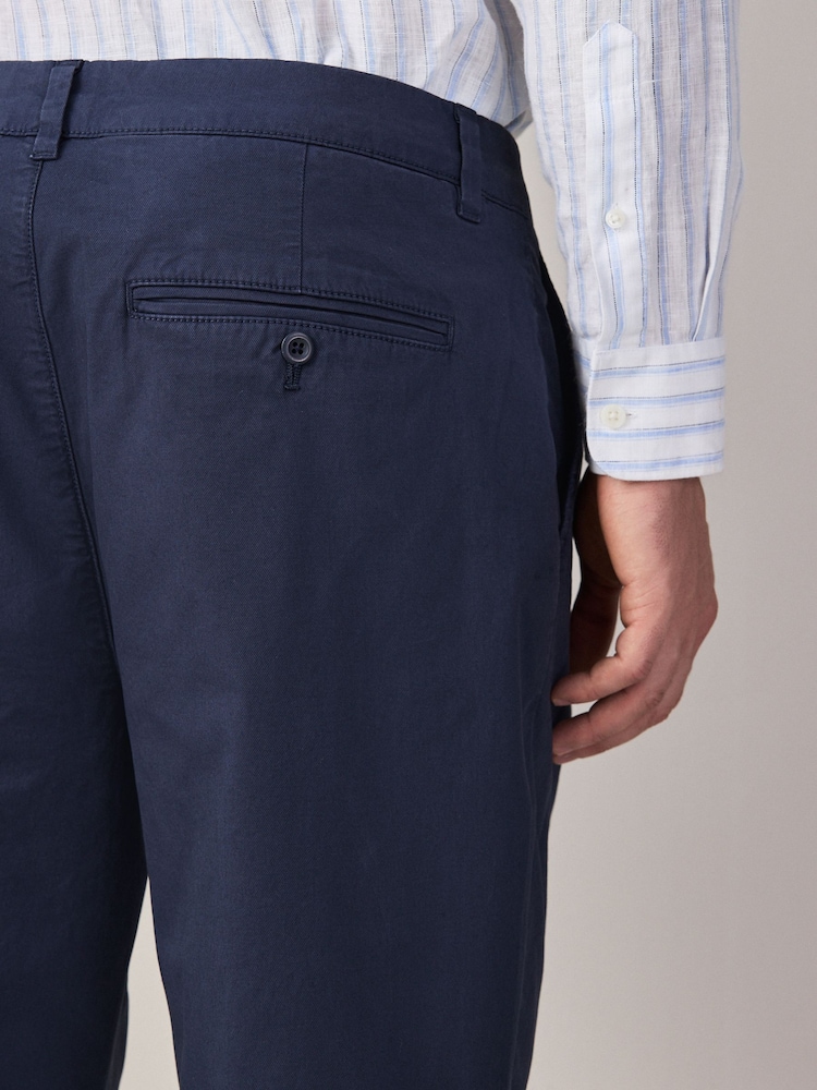 Navy Regular Tapered Fit Summerweight Twin Pleat Chino Trousers - Image 7 of 7