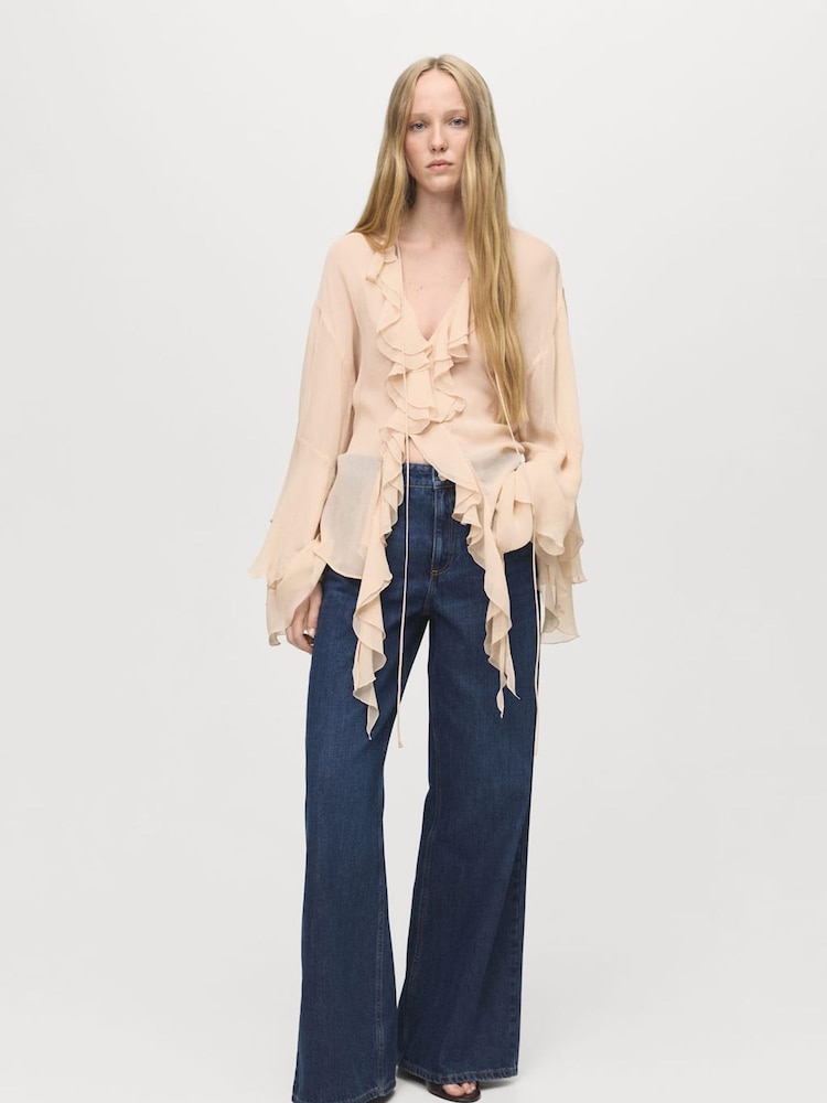 Mango Blue Low-Rise Wide-Leg Jeans - Image 1 of 6