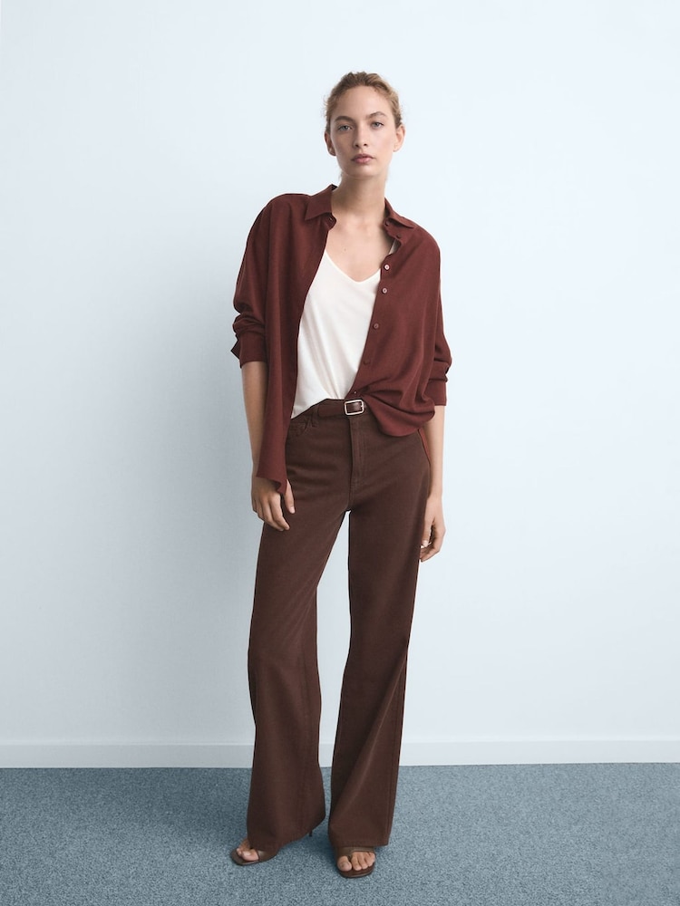 Mango Brown Danila Wide Leg High-Rise Jeans - Image 1 of 6