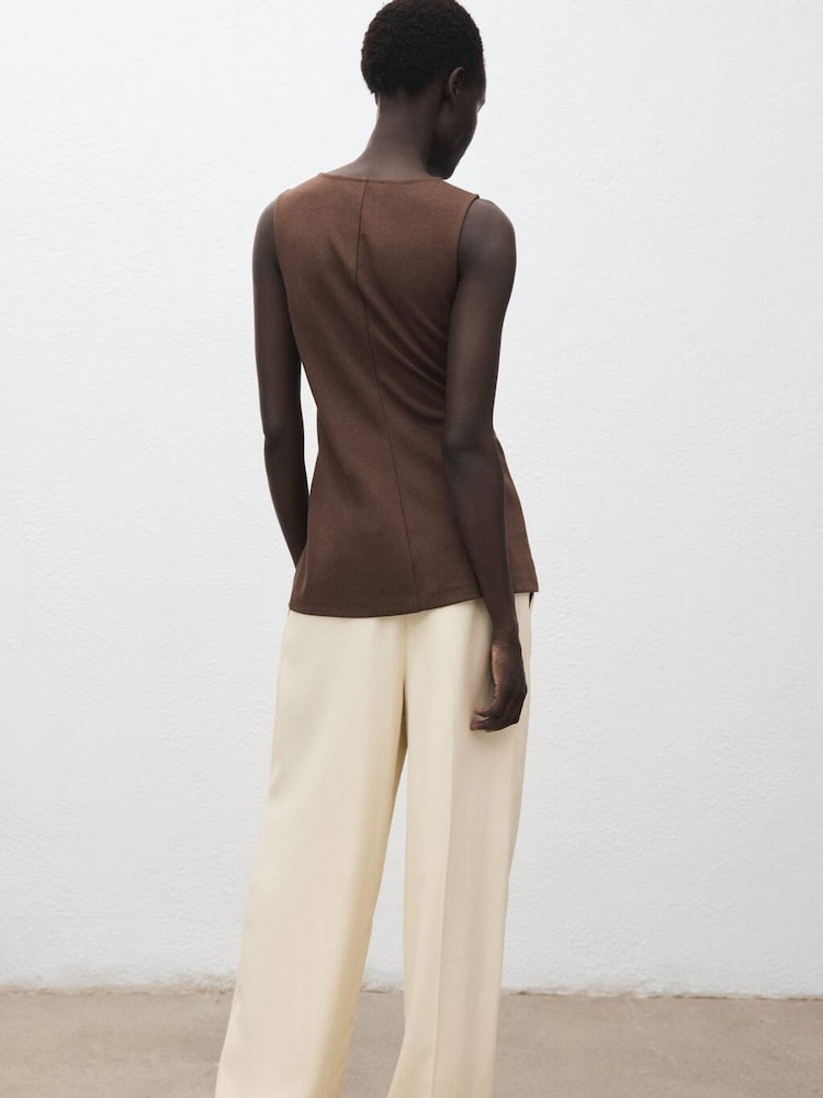 Mango Brown Sleeveless Top With Stitching Detail - Image 2 of 7