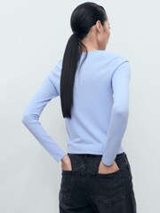 Mango Blue Long-Sleeved Fine-Knit Sweater - Image 3 of 6
