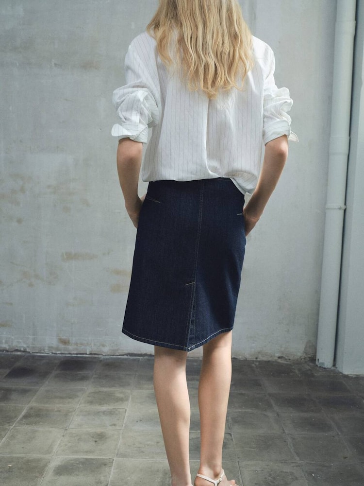 Mango Blue Midi Denim Skirt - Image 2 of 5