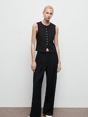 Mango Black Pleated Wide Leg Trousers - Image 1 of 7