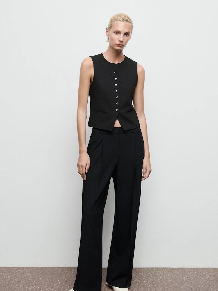 Mango Black Pleated Wide Leg Trousers - Image 1 of 7