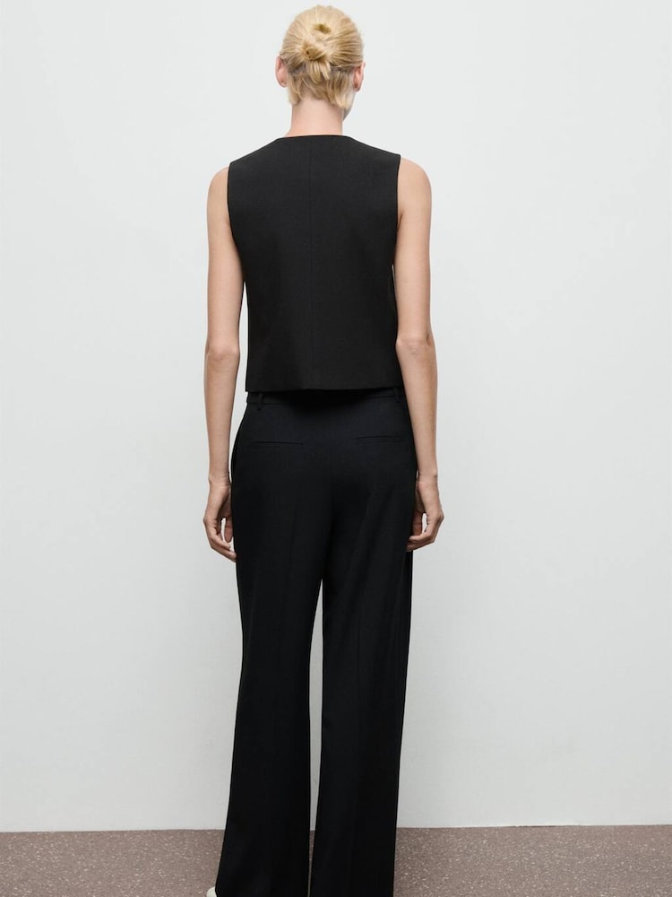 Mango Black Pleated Wide Leg Trousers - Image 2 of 7