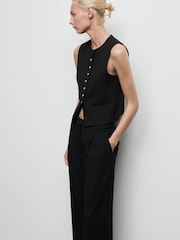 Mango Black Pleated Wide Leg Trousers - Image 3 of 7