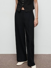 Mango Black Pleated Wide Leg Trousers - Image 4 of 7