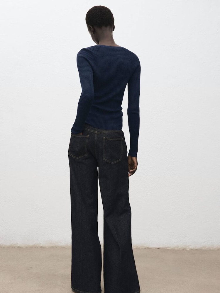 Mango Blue V-Neck Ribbed Knit Sweater - Image 2 of 6