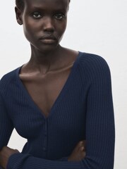 Mango Blue V-Neck Ribbed Knit Sweater - Image 4 of 6