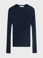 Mango Blue V-Neck Ribbed Knit Sweater - Image 5 of 6