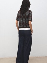 Mango Grey Short-Sleeved Argyle Sweater - Image 2 of 7