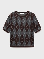 Mango Grey Short-Sleeved Argyle Sweater - Image 6 of 7
