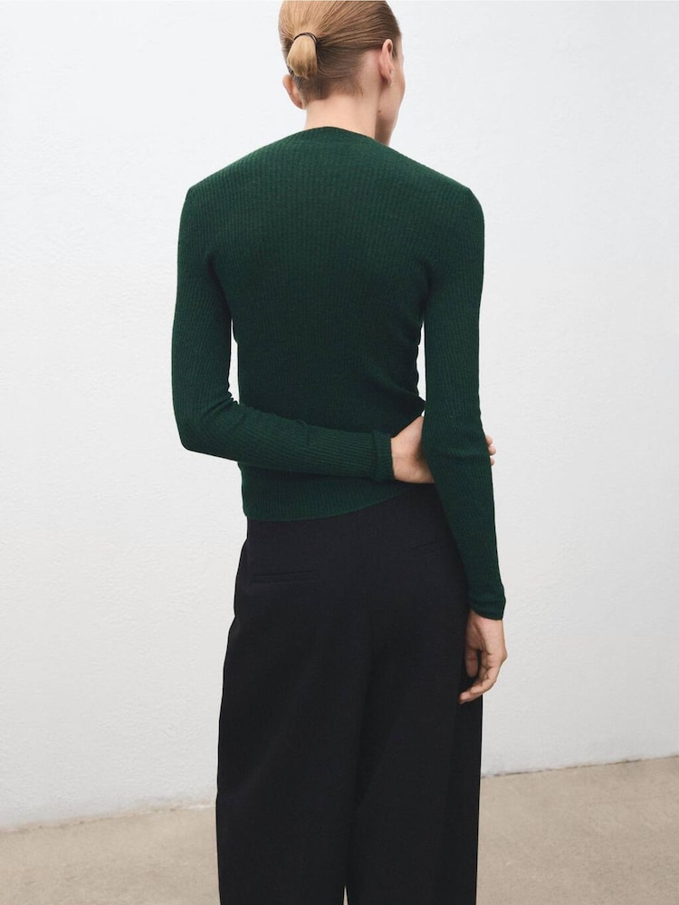 Mango Green High Neck Ribbed Long Sleeve Jumper - Image 2 of 6 Mango Green High Neck Ribbed Long Sleeve Jumper - Image 2 of 6